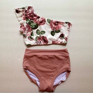 Tightspot Dancewear Rose Ruffle One Shoulder Set, Size Child Large 10-12